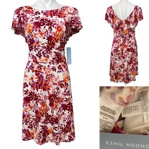 London Times 12 multicolor flutter sleeve dress